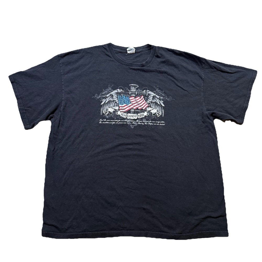 USA Stars And Stripes American Flag Sword Graphic Shirt Y2K Affliction Wings 2XL